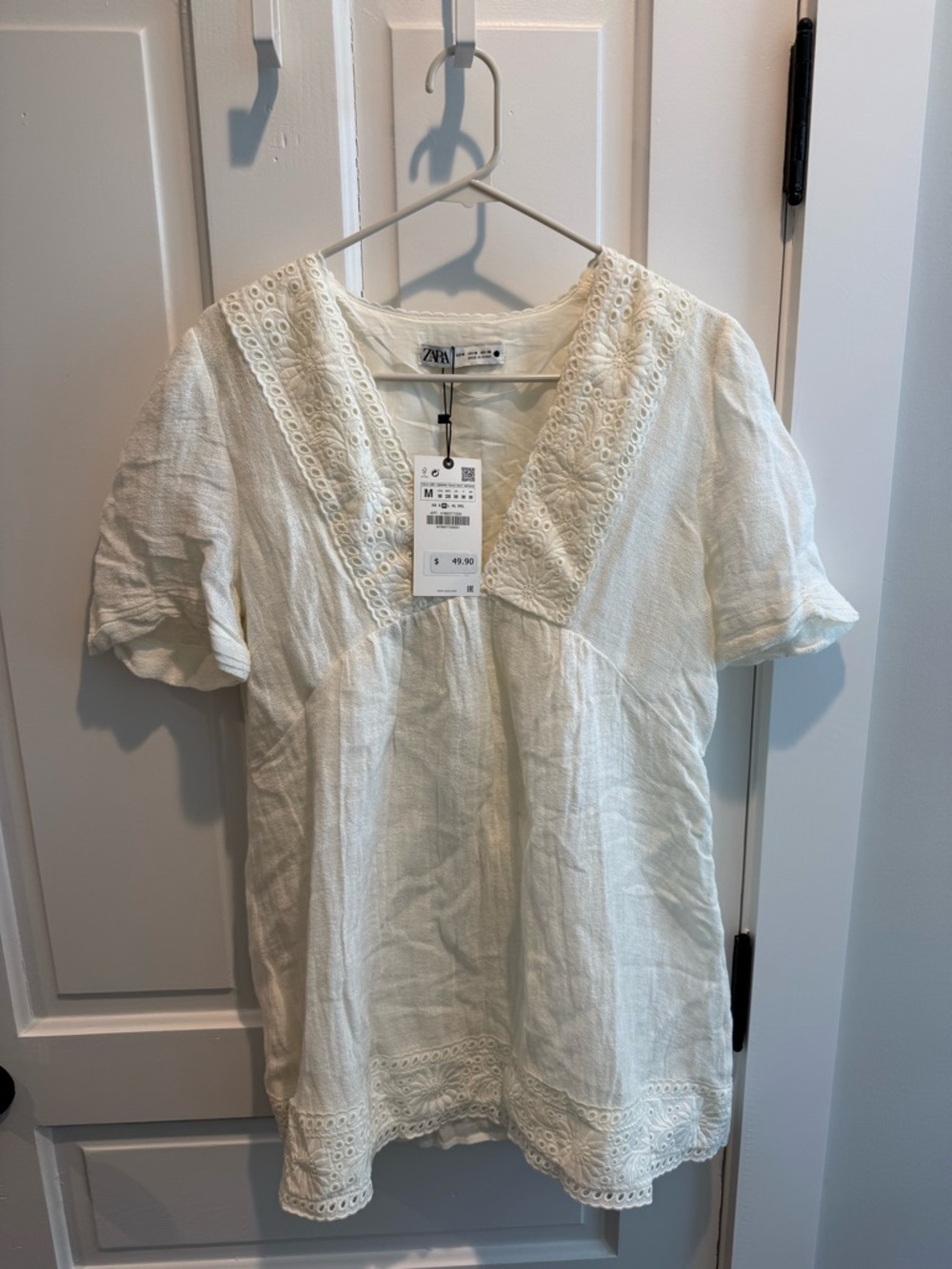 ZARA Cream Eyelet Trim Tunic Dress